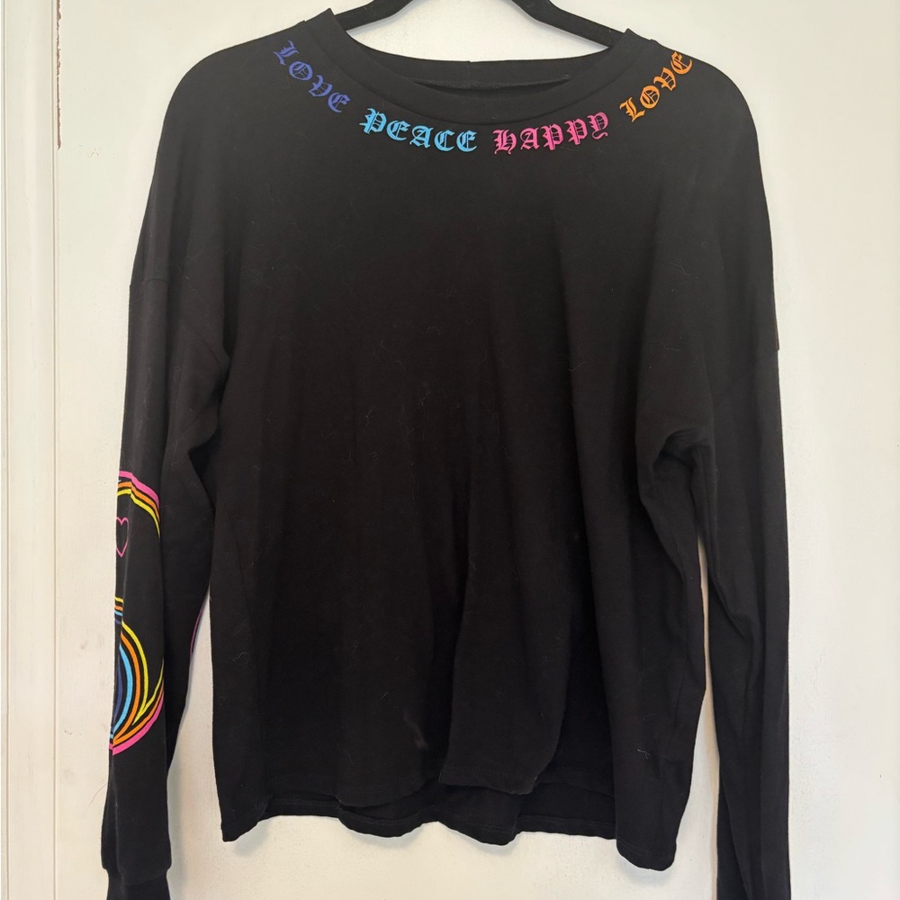 Lauren Moshi Black Graphic long sleeve jersey top